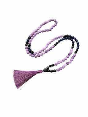Bohemian Inner Peace Purple, Navy and Black Beaded Necklace with Tassel NWOT